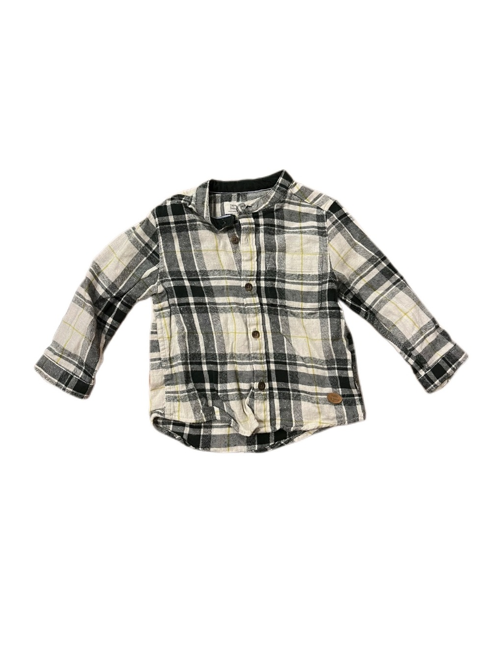 Zara Baby 9-12m Kids Dark Green Plaid Cotton Button-Up Shirt
